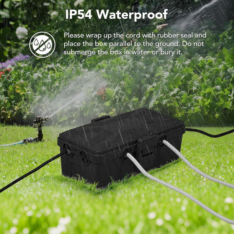 Havenso Medium and Small Outdoor Electrical Box, IP54 Waterproof, Extension Cord Cover Protect Power Strip, String Lights, Timer, Plug, Black - Image 4